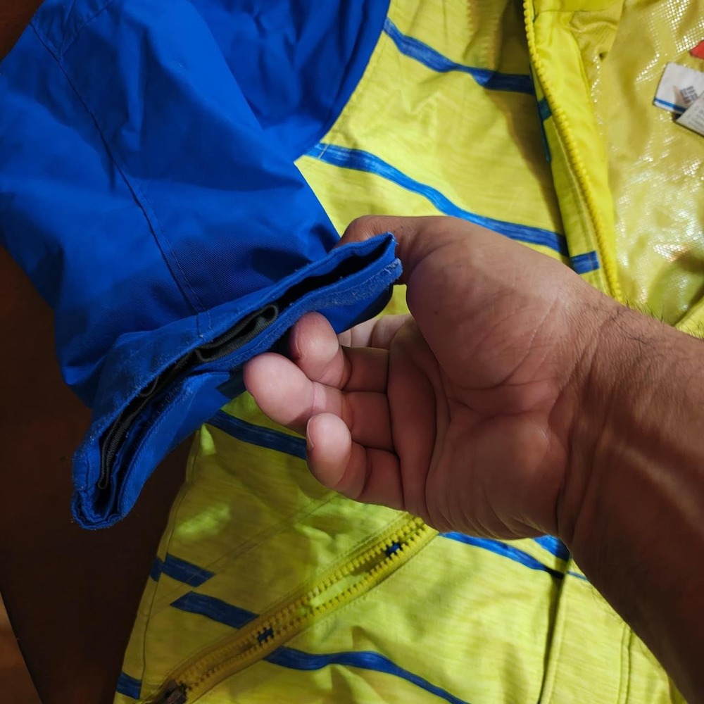 Columbia Omni-Heat Omni-Tech Ski Jacket Blue Yellow Striped Hooded Womens S - Picture 4 of 5